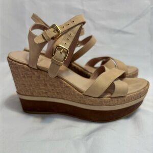 Stuart Weitzman Nude Double Strap High Platform Wedge Sandals Women’s Size 6.5